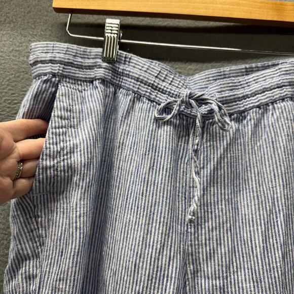 Talbots Linen Pants Womens 10P Petite 10 Blue White Coastal Stripe + Pockets - Picture 6 of 8